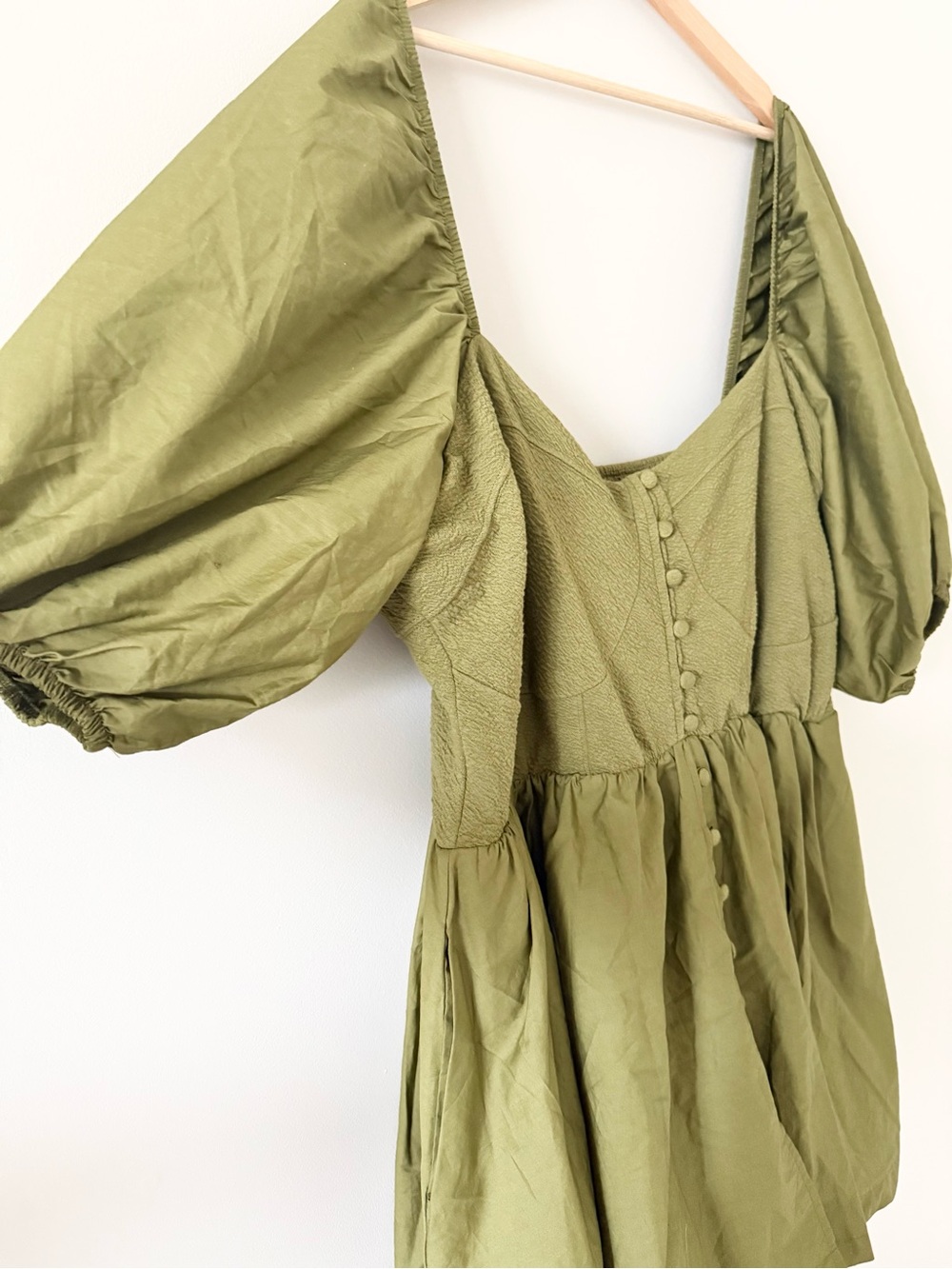 Maeve Anthropologie Olive Green Puff-Sleeve Button Mini Dress Size 3X - Picture 3 of 8